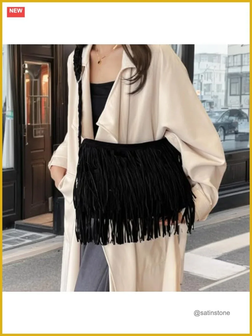 Fringe Crossbody Bag with Tassels - Large Hobo Shoulder Bag